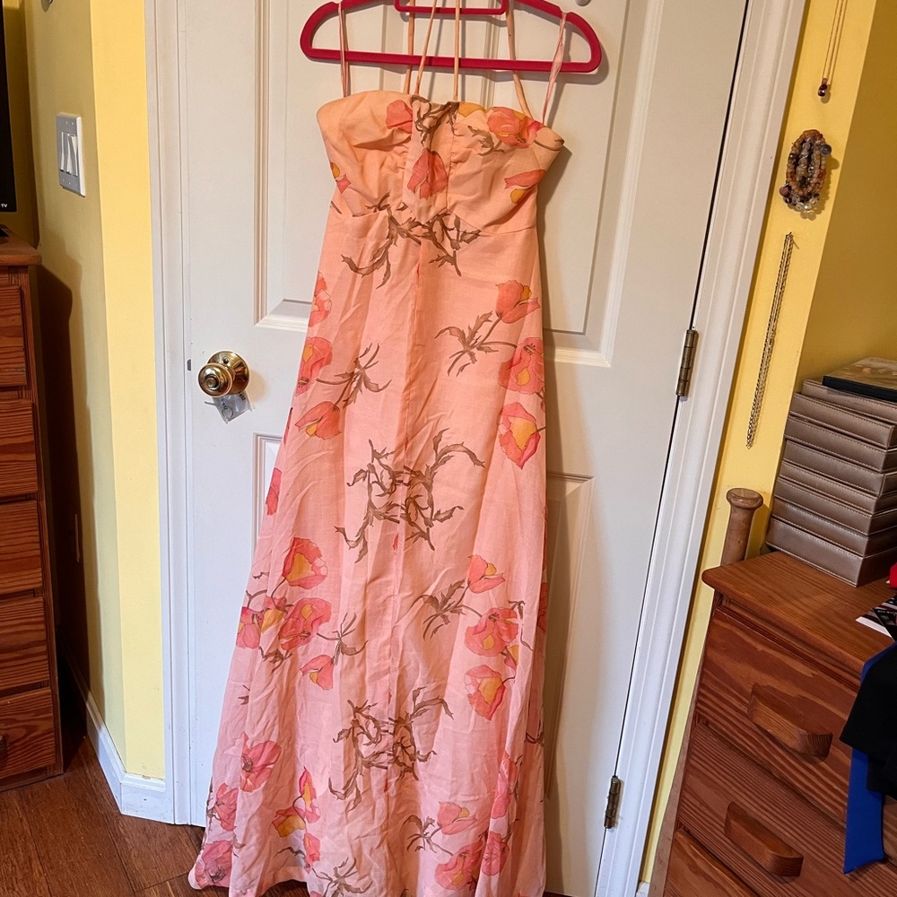 Vintage 1970s Ingenue of California Floral Strapless Maxi Dress jnr sz 11/12
